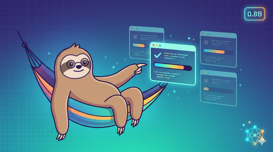 A sloth in a hammock watching config cards get kept or reverted